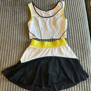 MICHI White and Black Skirt Set with Yellow Accents